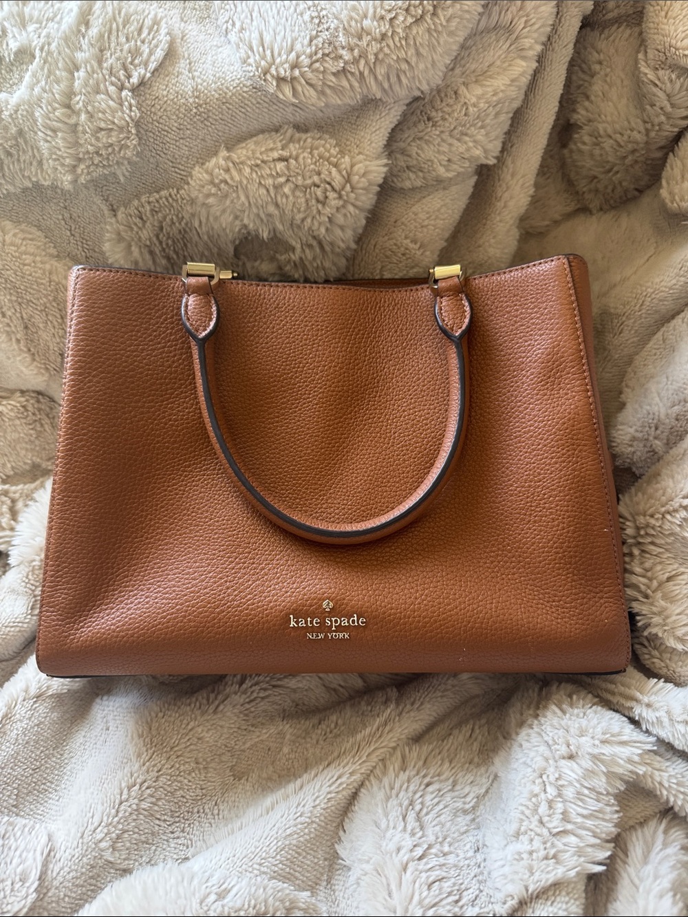 Kate Spade Leila Medium Triple Compartment Pebbled Leather Satchel Warm Ginger